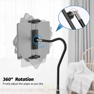 177cm Tablet Floor Gooseneck Mobile Phone Holder With Three Section Adjustable Tube
