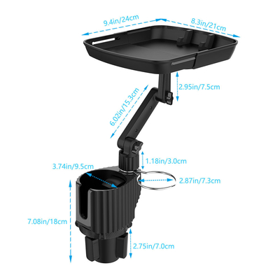 Double Car Cup Holder With Tray 360 Degree Rotation Easy Install